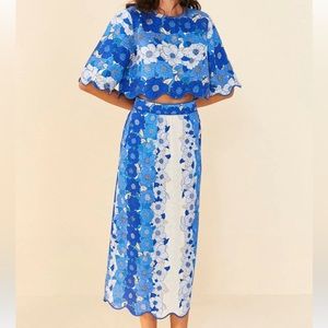 Farm Rio Flower Stripes Midi Skirt